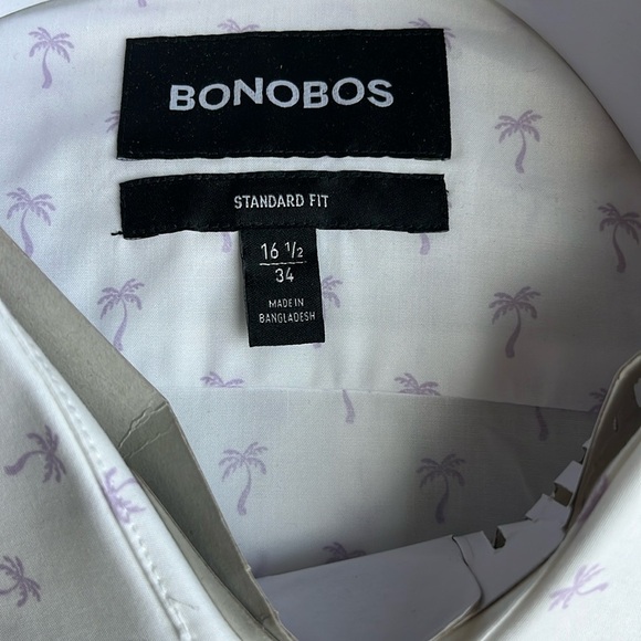 🆕 Bonobos Standard Fit Purple Palm Trees Dress Shirt Long Sleeve Button 16.5/34 - Picture 2 of 6